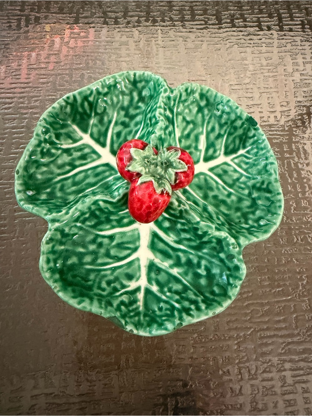 Vintage Cabbage Ceramic 3 Dish Type Plate Red Strawberry Accent Cottage Candy